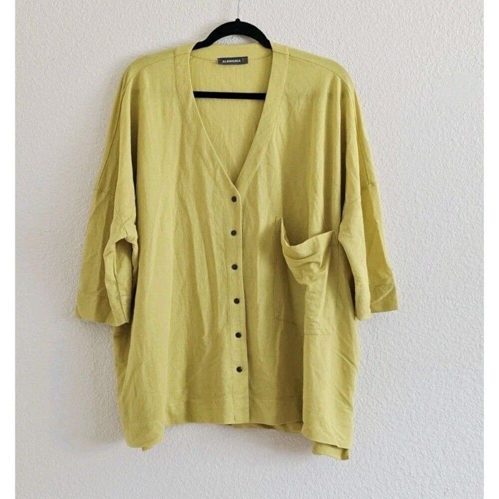 Alembika Oversized Relaxed Cardigan Lagenlook Yellow Size S Snap Button Boxy Fit - Picture 8 of 8